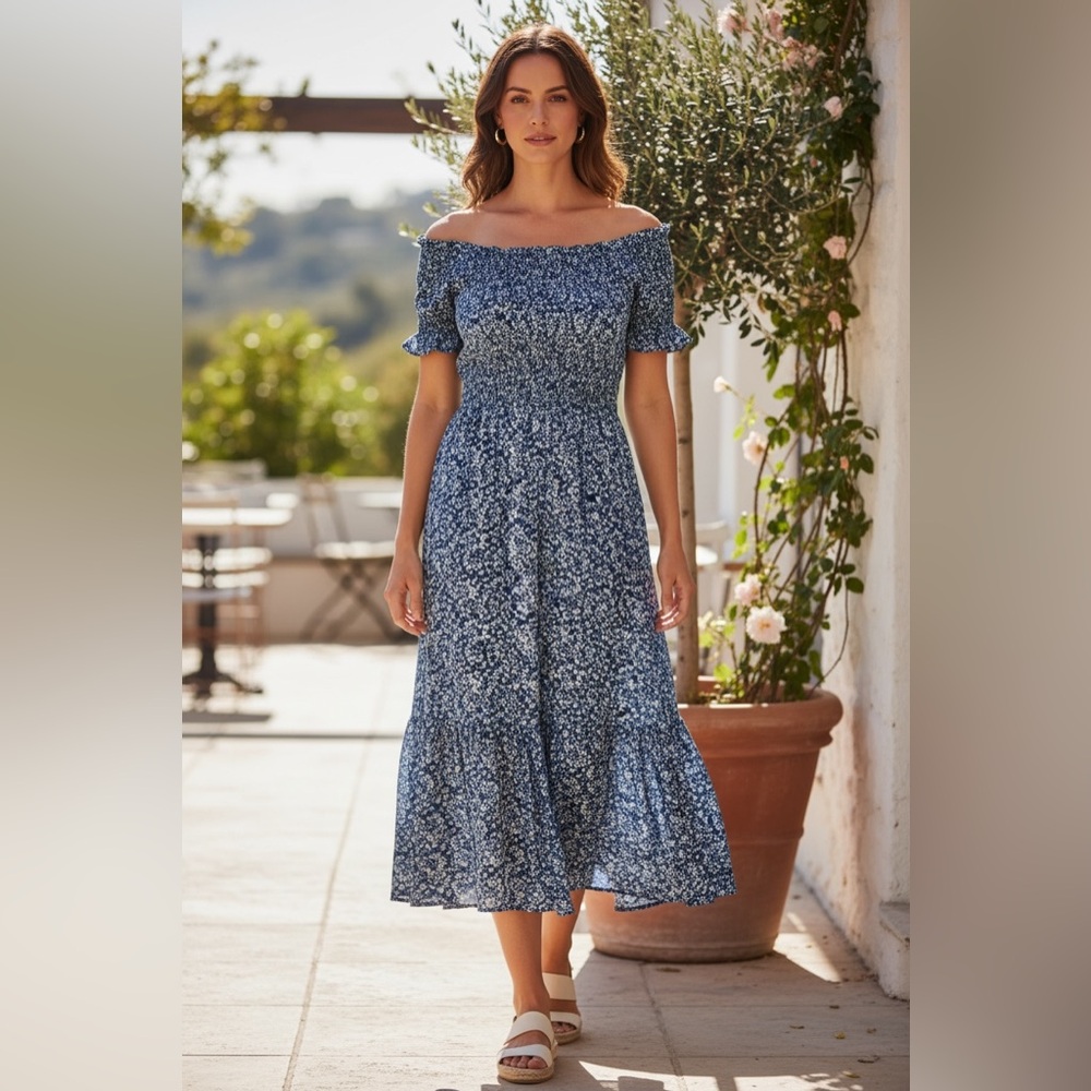 Lulu's Blue Floral  Midi Dress  Boho